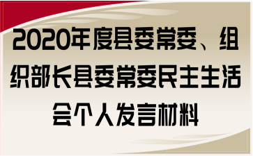 2020年度县委常委、组织部长县委常委民主生活会个人发言材料