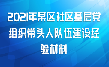 2021年某区社区基层党组织带头人队伍建设经验材料