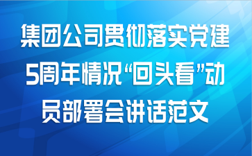 集团公司贯彻落实党建5周年情况“回头看”动员部署会讲话范文