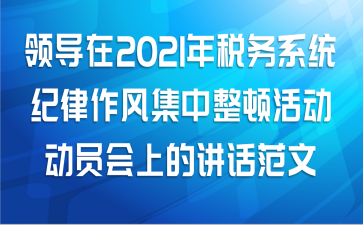 领导在2021年税务系统纪律作风集中整顿活动动员会上的讲话范文